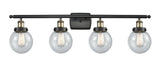 916-4W-BAB-G204-6 4-Light 36" Black Antique Brass Bath Vanity Light - Seedy Beacon Glass - LED Bulb - Dimmensions: 36 x 8 x 11 - Glass Up or Down: Yes