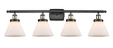 916-4W-BAB-G41 4-Light 36" Black Antique Brass Bath Vanity Light - Matte White Cased Large Cone Glass - LED Bulb - Dimmensions: 36 x 8 x 11 - Glass Up or Down: Yes