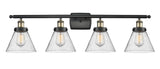 916-4W-BAB-G44 4-Light 36" Black Antique Brass Bath Vanity Light - Seedy Large Cone Glass - LED Bulb - Dimmensions: 36 x 8 x 11 - Glass Up or Down: Yes