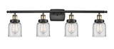916-4W-BAB-G52 4-Light 36" Black Antique Brass Bath Vanity Light - Clear Small Bell Glass - LED Bulb - Dimmensions: 36 x 6.5 x 12 - Glass Up or Down: Yes