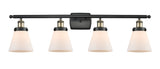 916-4W-BAB-G61 4-Light 36" Black Antique Brass Bath Vanity Light - Matte White Cased Small Cone Glass - LED Bulb - Dimmensions: 36 x 8 x 11 - Glass Up or Down: Yes