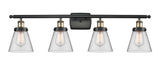 916-4W-BAB-G62 4-Light 36" Black Antique Brass Bath Vanity Light - Clear Small Cone Glass - LED Bulb - Dimmensions: 36 x 8 x 11 - Glass Up or Down: Yes