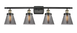 916-4W-BAB-G63 4-Light 36" Black Antique Brass Bath Vanity Light - Plated Smoke Small Cone Glass - LED Bulb - Dimmensions: 36 x 8 x 11 - Glass Up or Down: Yes