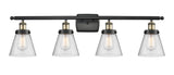 916-4W-BAB-G64 4-Light 36" Black Antique Brass Bath Vanity Light - Seedy Small Cone Glass - LED Bulb - Dimmensions: 36 x 8 x 11 - Glass Up or Down: Yes