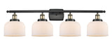 916-4W-BAB-G71 4-Light 36" Black Antique Brass Bath Vanity Light - Matte White Cased Large Bell Glass - LED Bulb - Dimmensions: 36 x 8 x 11 - Glass Up or Down: Yes