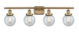 916-4W-BB-G204-6 4-Light 36" Brushed Brass Bath Vanity Light - Seedy Beacon Glass - LED Bulb - Dimmensions: 36 x 8 x 11 - Glass Up or Down: Yes
