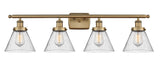 916-4W-BB-G44 4-Light 36" Brushed Brass Bath Vanity Light - Seedy Large Cone Glass - LED Bulb - Dimmensions: 36 x 8 x 11 - Glass Up or Down: Yes