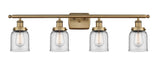 916-4W-BB-G52 4-Light 36" Brushed Brass Bath Vanity Light - Clear Small Bell Glass - LED Bulb - Dimmensions: 36 x 6.5 x 12 - Glass Up or Down: Yes