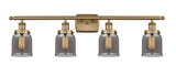 916-4W-BB-G53 4-Light 36" Brushed Brass Bath Vanity Light - Plated Smoke Small Bell Glass - LED Bulb - Dimmensions: 36 x 6.5 x 12 - Glass Up or Down: Yes