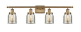 916-4W-BB-G58 4-Light 36" Brushed Brass Bath Vanity Light - Silver Plated Mercury Small Bell Glass - LED Bulb - Dimmensions: 36 x 6.5 x 12 - Glass Up or Down: Yes