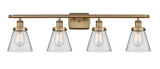 916-4W-BB-G62 4-Light 36" Brushed Brass Bath Vanity Light - Clear Small Cone Glass - LED Bulb - Dimmensions: 36 x 8 x 11 - Glass Up or Down: Yes