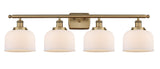 916-4W-BB-G71 4-Light 36" Brushed Brass Bath Vanity Light - Matte White Cased Large Bell Glass - LED Bulb - Dimmensions: 36 x 8 x 11 - Glass Up or Down: Yes
