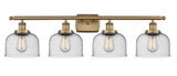 916-4W-BB-G74 4-Light 36" Brushed Brass Bath Vanity Light - Seedy Large Bell Glass - LED Bulb - Dimmensions: 36 x 8 x 11 - Glass Up or Down: Yes