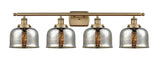 916-4W-BB-G78 4-Light 36" Brushed Brass Bath Vanity Light - Silver Plated Mercury Large Bell Glass - LED Bulb - Dimmensions: 36 x 8 x 11 - Glass Up or Down: Yes