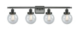 916-4W-BK-G204-6 4-Light 36" Matte Black Bath Vanity Light - Seedy Beacon Glass - LED Bulb - Dimmensions: 36 x 8 x 11 - Glass Up or Down: Yes