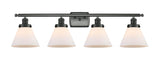 916-4W-BK-G41 4-Light 36" Matte Black Bath Vanity Light - Matte White Cased Large Cone Glass - LED Bulb - Dimmensions: 36 x 8 x 11 - Glass Up or Down: Yes