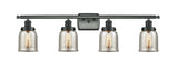 916-4W-BK-G58 4-Light 36" Matte Black Bath Vanity Light - Silver Plated Mercury Small Bell Glass - LED Bulb - Dimmensions: 36 x 6.5 x 12 - Glass Up or Down: Yes