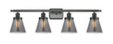 916-4W-BK-G63 4-Light 36" Matte Black Bath Vanity Light - Plated Smoke Small Cone Glass - LED Bulb - Dimmensions: 36 x 8 x 11 - Glass Up or Down: Yes