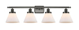 916-4W-OB-G41 4-Light 36" Oil Rubbed Bronze Bath Vanity Light - Matte White Cased Large Cone Glass - LED Bulb - Dimmensions: 36 x 8 x 11 - Glass Up or Down: Yes