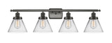916-4W-OB-G42 4-Light 36" Oil Rubbed Bronze Bath Vanity Light - Clear Large Cone Glass - LED Bulb - Dimmensions: 36 x 8 x 11 - Glass Up or Down: Yes
