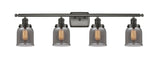 916-4W-OB-G53 4-Light 36" Oil Rubbed Bronze Bath Vanity Light - Plated Smoke Small Bell Glass - LED Bulb - Dimmensions: 36 x 6.5 x 12 - Glass Up or Down: Yes