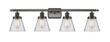 916-4W-OB-G62 4-Light 36" Oil Rubbed Bronze Bath Vanity Light - Clear Small Cone Glass - LED Bulb - Dimmensions: 36 x 8 x 11 - Glass Up or Down: Yes
