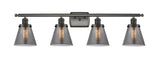 916-4W-OB-G63 4-Light 36" Oil Rubbed Bronze Bath Vanity Light - Plated Smoke Small Cone Glass - LED Bulb - Dimmensions: 36 x 8 x 11 - Glass Up or Down: Yes
