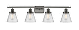 916-4W-OB-G64 4-Light 36" Oil Rubbed Bronze Bath Vanity Light - Seedy Small Cone Glass - LED Bulb - Dimmensions: 36 x 8 x 11 - Glass Up or Down: Yes