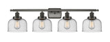916-4W-OB-G74 4-Light 36" Oil Rubbed Bronze Bath Vanity Light - Seedy Large Bell Glass - LED Bulb - Dimmensions: 36 x 8 x 11 - Glass Up or Down: Yes