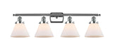 916-4W-PC-G41 4-Light 36" Polished Chrome Bath Vanity Light - Matte White Cased Large Cone Glass - LED Bulb - Dimmensions: 36 x 8 x 11 - Glass Up or Down: Yes