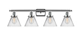 916-4W-PC-G42 4-Light 36" Polished Chrome Bath Vanity Light - Clear Large Cone Glass - LED Bulb - Dimmensions: 36 x 8 x 11 - Glass Up or Down: Yes