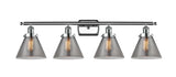 916-4W-PC-G43 4-Light 36" Polished Chrome Bath Vanity Light - Plated Smoke Large Cone Glass - LED Bulb - Dimmensions: 36 x 8 x 11 - Glass Up or Down: Yes