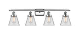 916-4W-PC-G62 4-Light 36" Polished Chrome Bath Vanity Light - Clear Small Cone Glass - LED Bulb - Dimmensions: 36 x 8 x 11 - Glass Up or Down: Yes