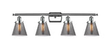 916-4W-PC-G63 4-Light 36" Polished Chrome Bath Vanity Light - Plated Smoke Small Cone Glass - LED Bulb - Dimmensions: 36 x 8 x 11 - Glass Up or Down: Yes