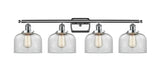 916-4W-PC-G72 4-Light 36" Polished Chrome Bath Vanity Light - Clear Large Bell Glass - LED Bulb - Dimmensions: 36 x 8 x 11 - Glass Up or Down: Yes