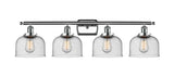 916-4W-PC-G74 4-Light 36" Polished Chrome Bath Vanity Light - Seedy Large Bell Glass - LED Bulb - Dimmensions: 36 x 8 x 11 - Glass Up or Down: Yes