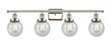 916-4W-PN-G204-6 4-Light 36" Polished Nickel Bath Vanity Light - Seedy Beacon Glass - LED Bulb - Dimmensions: 36 x 8 x 11 - Glass Up or Down: Yes