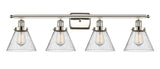 916-4W-PN-G44 4-Light 36" Polished Nickel Bath Vanity Light - Seedy Large Cone Glass - LED Bulb - Dimmensions: 36 x 8 x 11 - Glass Up or Down: Yes