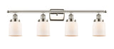 916-4W-PN-G51 4-Light 36" Polished Nickel Bath Vanity Light - Matte White Cased Small Bell Glass - LED Bulb - Dimmensions: 36 x 6.5 x 12 - Glass Up or Down: Yes