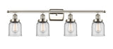 916-4W-PN-G52 4-Light 36" Polished Nickel Bath Vanity Light - Clear Small Bell Glass - LED Bulb - Dimmensions: 36 x 6.5 x 12 - Glass Up or Down: Yes
