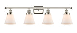 916-4W-PN-G61 4-Light 36" Polished Nickel Bath Vanity Light - Matte White Cased Small Cone Glass - LED Bulb - Dimmensions: 36 x 8 x 11 - Glass Up or Down: Yes