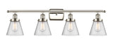916-4W-PN-G64 4-Light 36" Polished Nickel Bath Vanity Light - Seedy Small Cone Glass - LED Bulb - Dimmensions: 36 x 8 x 11 - Glass Up or Down: Yes