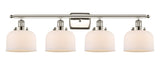 916-4W-PN-G71 4-Light 36" Polished Nickel Bath Vanity Light - Matte White Cased Large Bell Glass - LED Bulb - Dimmensions: 36 x 8 x 11 - Glass Up or Down: Yes