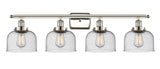 916-4W-PN-G74 4-Light 36" Polished Nickel Bath Vanity Light - Seedy Large Bell Glass - LED Bulb - Dimmensions: 36 x 8 x 11 - Glass Up or Down: Yes