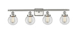 916-4W-SN-G202-6 4-Light 36" Brushed Satin Nickel Bath Vanity Light - Clear Beacon Glass - LED Bulb - Dimmensions: 36 x 8 x 11 - Glass Up or Down: Yes