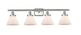 916-4W-SN-G41 4-Light 36" Brushed Satin Nickel Bath Vanity Light - Matte White Cased Large Cone Glass - LED Bulb - Dimmensions: 36 x 8 x 11 - Glass Up or Down: Yes