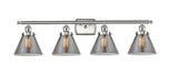 916-4W-SN-G43 4-Light 36" Brushed Satin Nickel Bath Vanity Light - Plated Smoke Large Cone Glass - LED Bulb - Dimmensions: 36 x 8 x 11 - Glass Up or Down: Yes