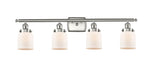 916-4W-SN-G51 4-Light 36" Brushed Satin Nickel Bath Vanity Light - Matte White Cased Small Bell Glass - LED Bulb - Dimmensions: 36 x 6.5 x 12 - Glass Up or Down: Yes