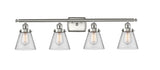 916-4W-SN-G62 4-Light 36" Brushed Satin Nickel Bath Vanity Light - Clear Small Cone Glass - LED Bulb - Dimmensions: 36 x 8 x 11 - Glass Up or Down: Yes