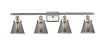 916-4W-SN-G63 4-Light 36" Brushed Satin Nickel Bath Vanity Light - Plated Smoke Small Cone Glass - LED Bulb - Dimmensions: 36 x 8 x 11 - Glass Up or Down: Yes